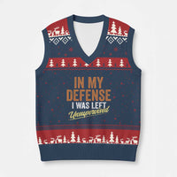 Funny In My Defense I Was Left Unsupervised V-Neck Knit Sweater Vest Retro Vintage Sarcastic Joke - Wonder Print Shop
