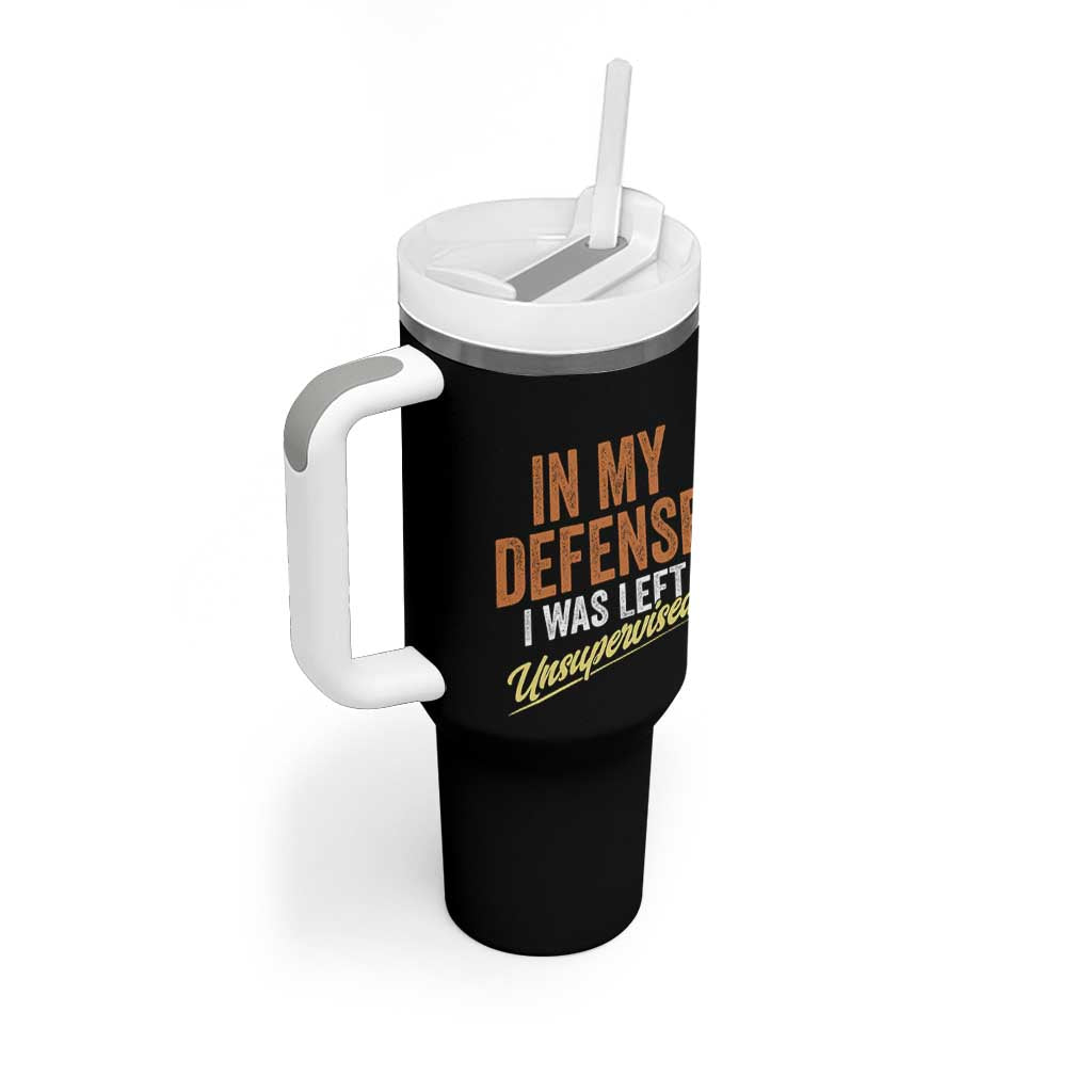 Funny In My Defense I Was Left Unsupervised Tumbler With Handle Retro Vintage Sarcastic Joke - Wonder Print Shop