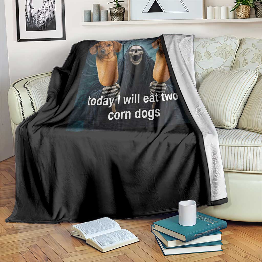 Today I Will Eat Two Corn Dogs Skeleton Meme Throw Blanket