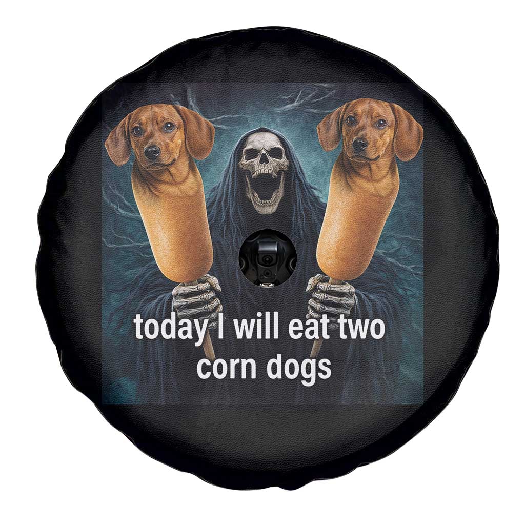Today I Will Eat Two Corn Dogs Skeleton Meme Spare Tire Cover