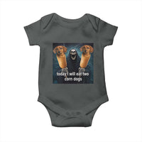 Today I Will Eat Two Corn Dogs Skeleton Meme Baby Onesie