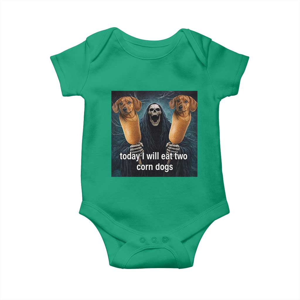 Today I Will Eat Two Corn Dogs Skeleton Meme Baby Onesie