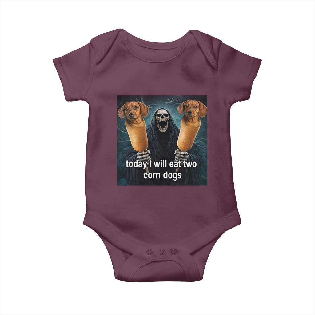 Today I Will Eat Two Corn Dogs Skeleton Meme Baby Onesie