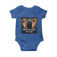 Today I Will Eat Two Corn Dogs Skeleton Meme Baby Onesie