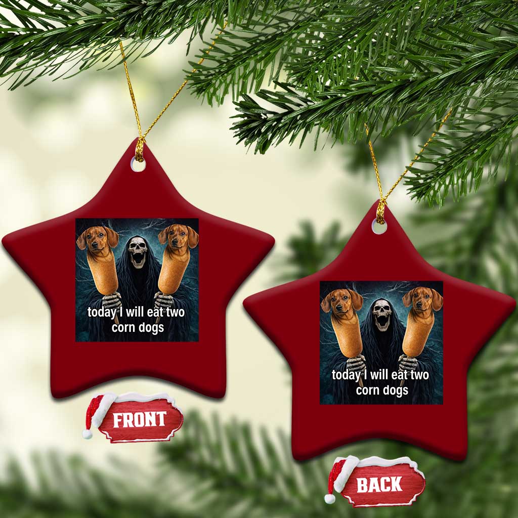 Today I Will Eat Two Corn Dogs Skeleton Meme Ceramic Ornament
