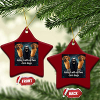 Today I Will Eat Two Corn Dogs Skeleton Meme Ceramic Ornament