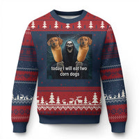 Today I Will Eat Two Corn Dogs Skeleton Meme Ugly Christmas Sweater