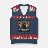 Today I Will Eat Two Corn Dogs Skeleton Meme V-Neck Knit Sweater Vest