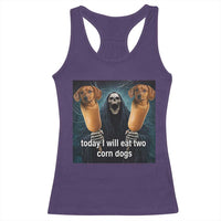 Today I Will Eat Two Corn Dogs Skeleton Meme Racerback Tank Top