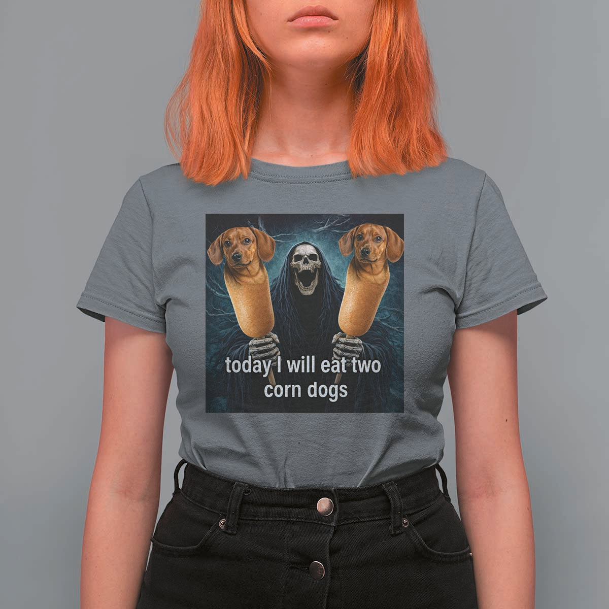 Today I Will Eat Two Corn Dogs Skeleton Meme T Shirt For Women