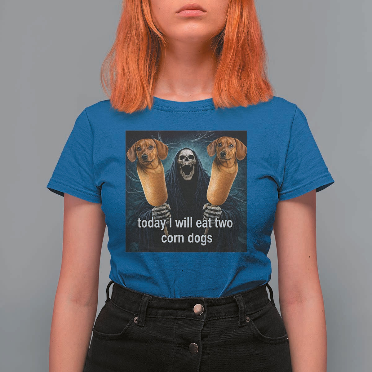Today I Will Eat Two Corn Dogs Skeleton Meme T Shirt For Women