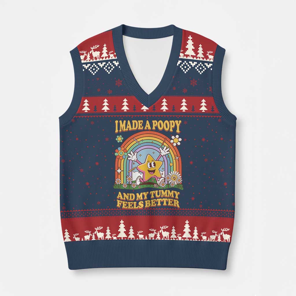 I Made A Poopy And My Tummy Feels Better V-Neck Knit Sweater Vest Funny Inappropriate Vacation Swap Adult - Wonder Print Shop