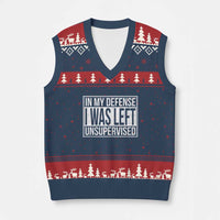 Funny In My Defense I Was Left Unsupervised V-Neck Knit Sweater Vest - Wonder Print Shop