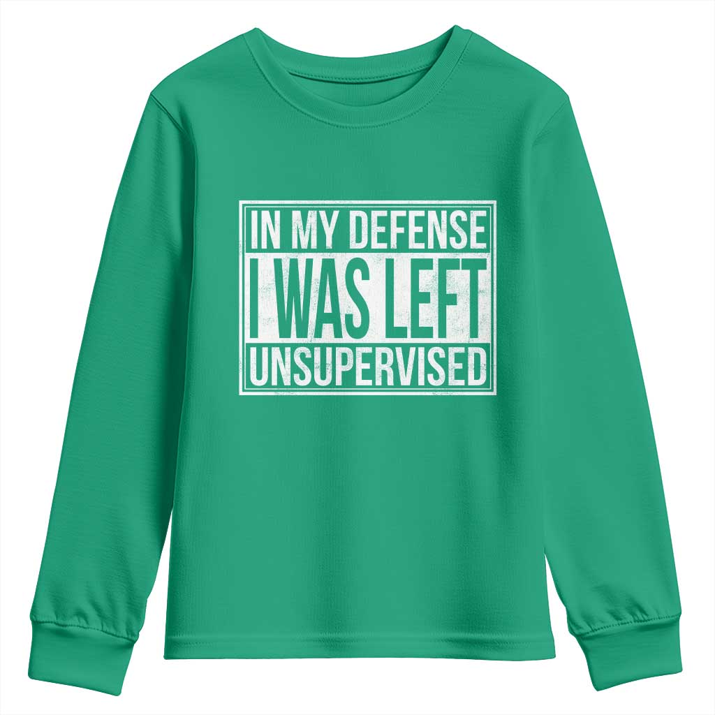 Funny In My Defense I Was Left Unsupervised Youth Sweatshirt - Wonder Print Shop