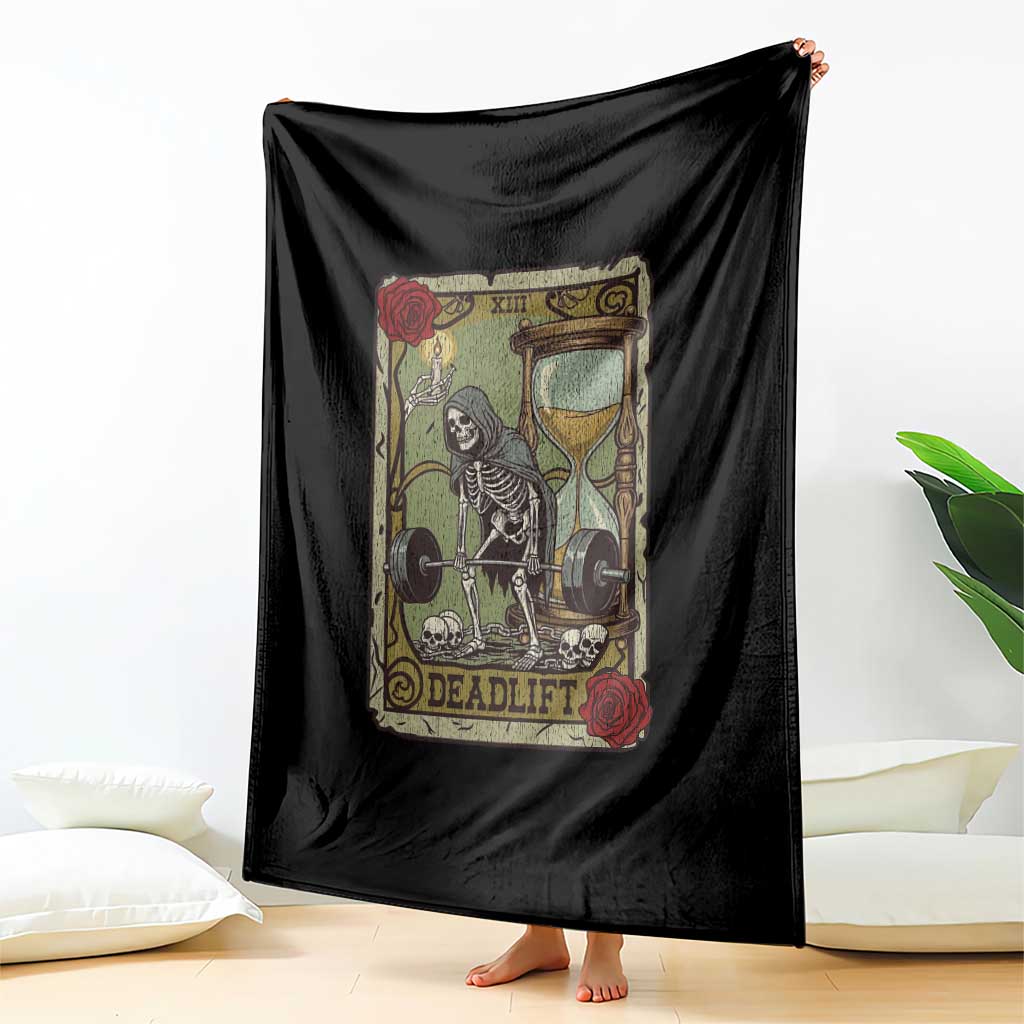 Funny Tarot Card Deadlifts Gym Workout Skeleton Throw Blanket