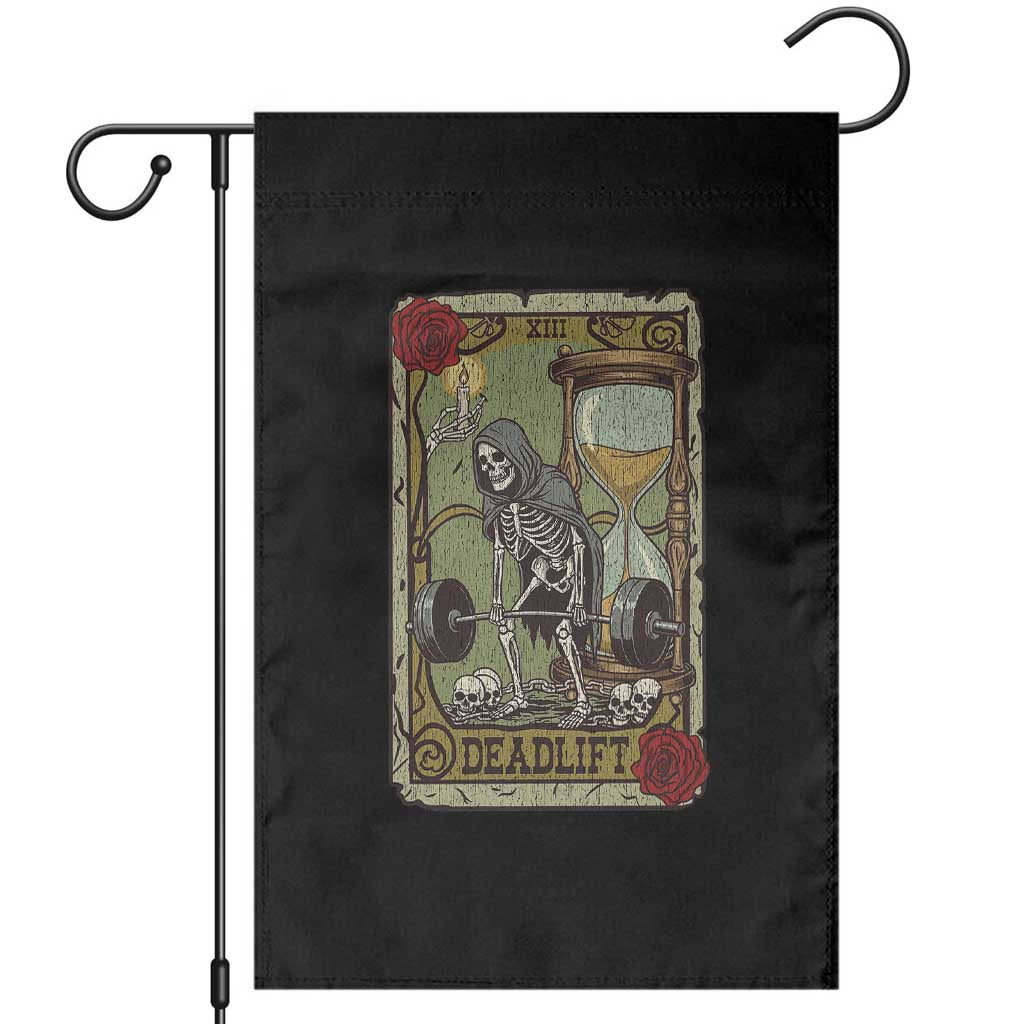 Funny Tarot Card Deadlifts Gym Workout Skeleton Garden Flag