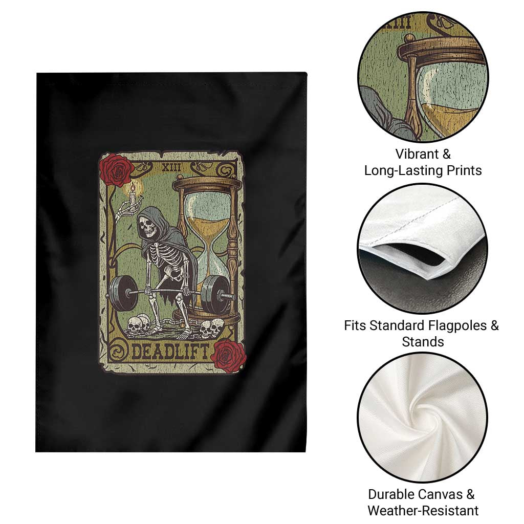 Funny Tarot Card Deadlifts Gym Workout Skeleton Garden Flag