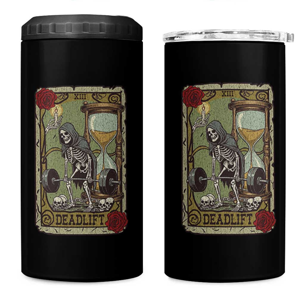 Funny Tarot Card Deadlifts Gym Workout Skeleton 4 in 1 Can Cooler Tumbler