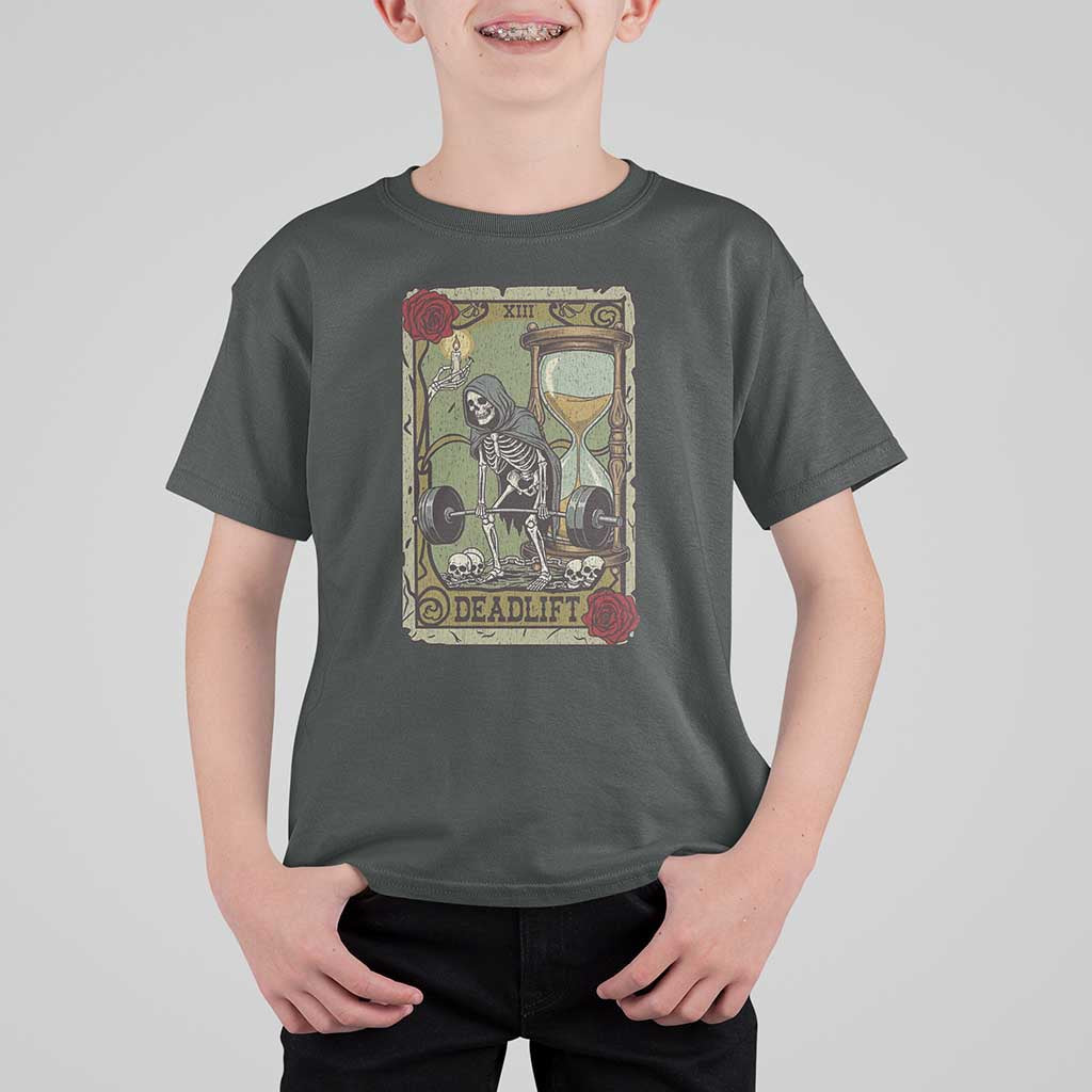 Funny Tarot Card Deadlifts Gym Workout Skeleton T Shirt For Kid