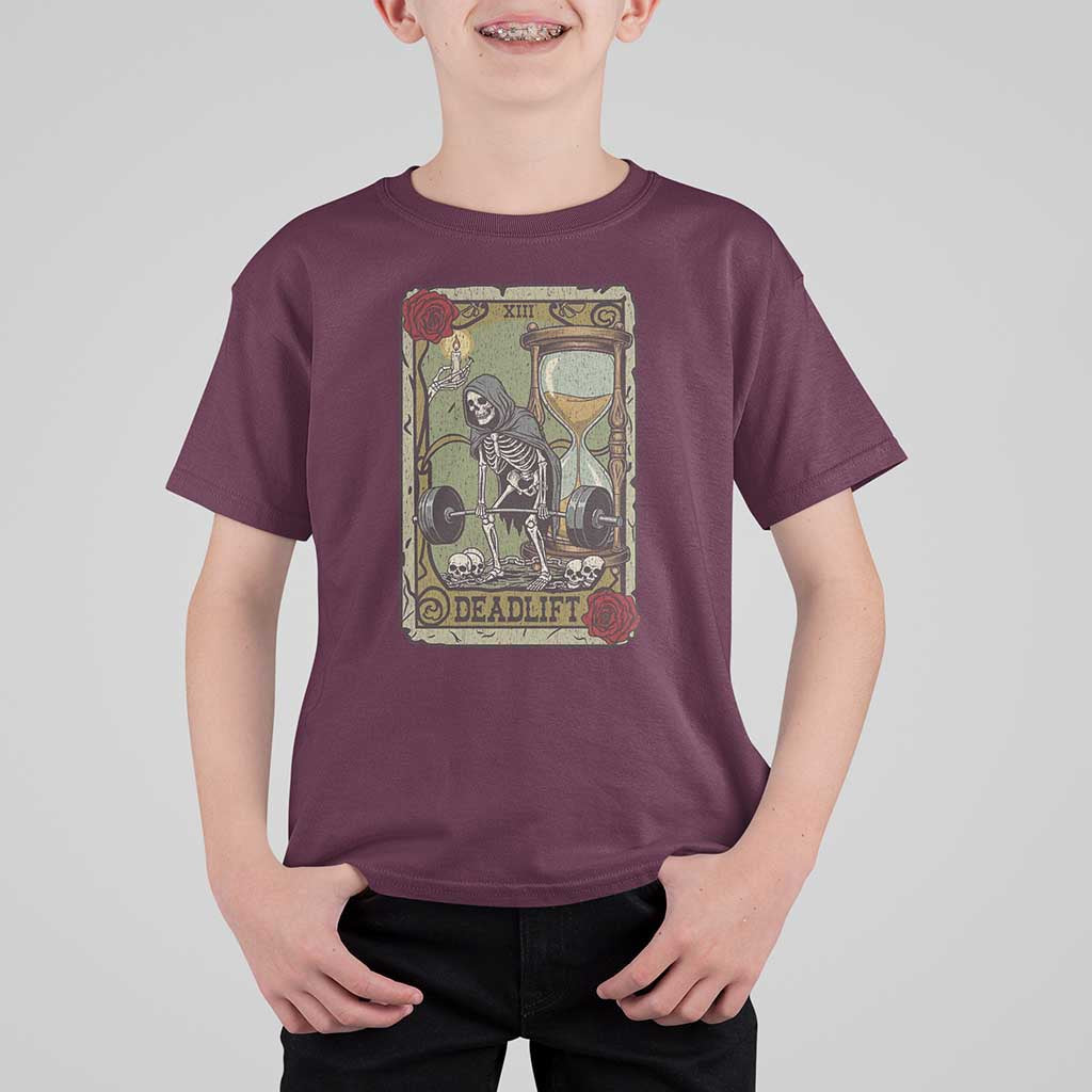 Funny Tarot Card Deadlifts Gym Workout Skeleton T Shirt For Kid
