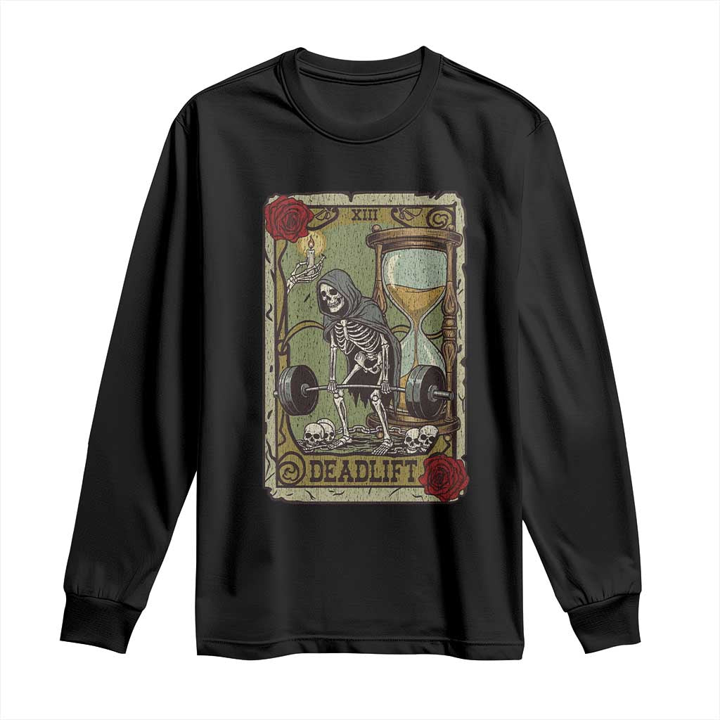 Funny Tarot Card Deadlifts Gym Workout Skeleton Long Sleeve Shirt