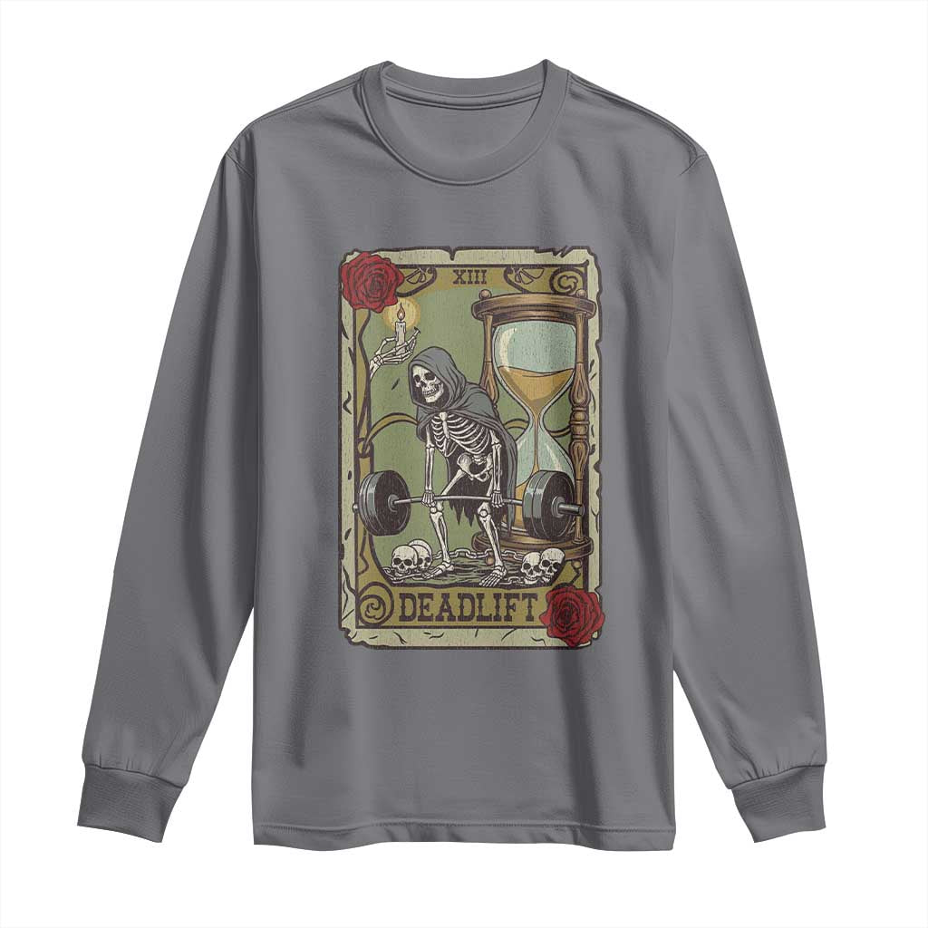 Funny Tarot Card Deadlifts Gym Workout Skeleton Long Sleeve Shirt