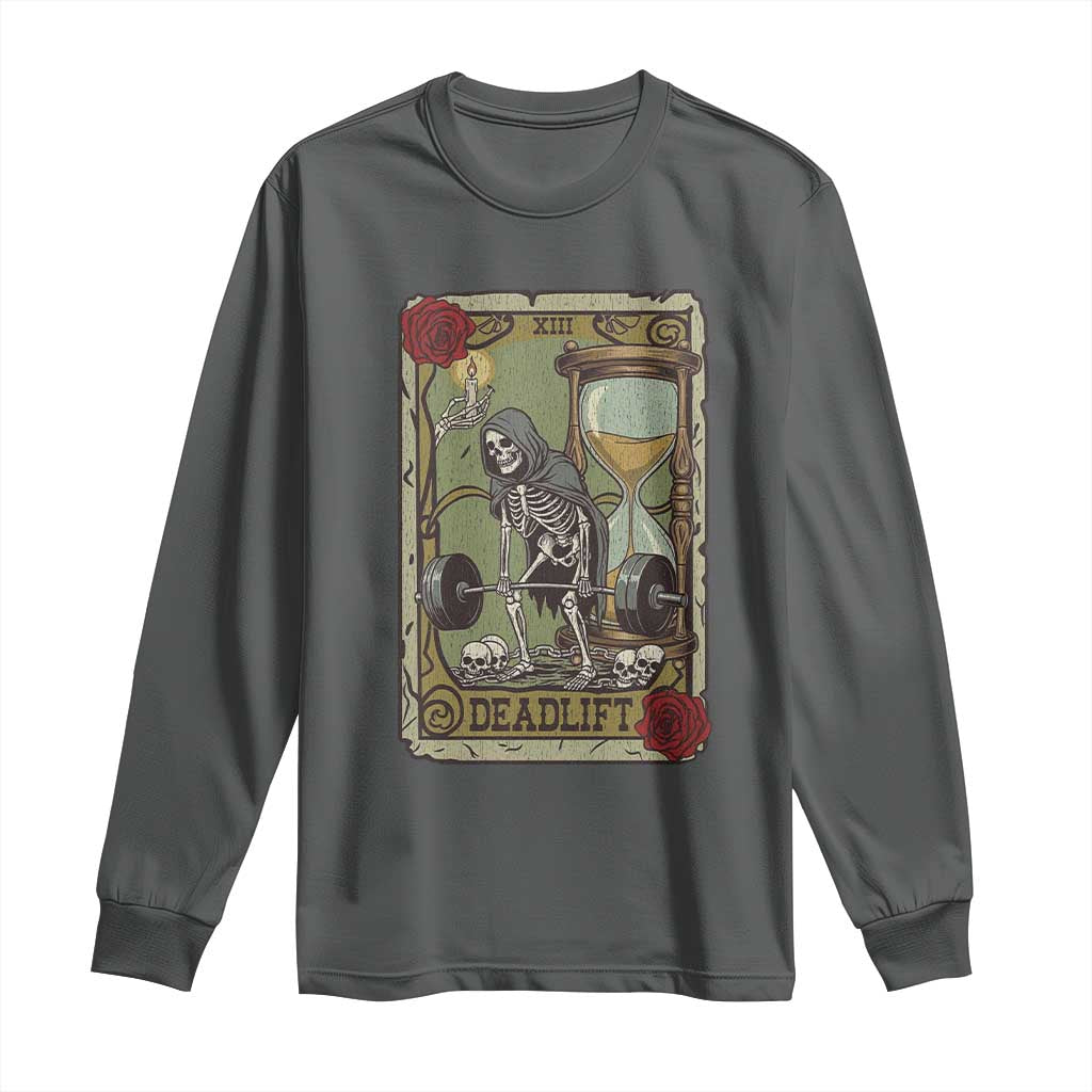 Funny Tarot Card Deadlifts Gym Workout Skeleton Long Sleeve Shirt