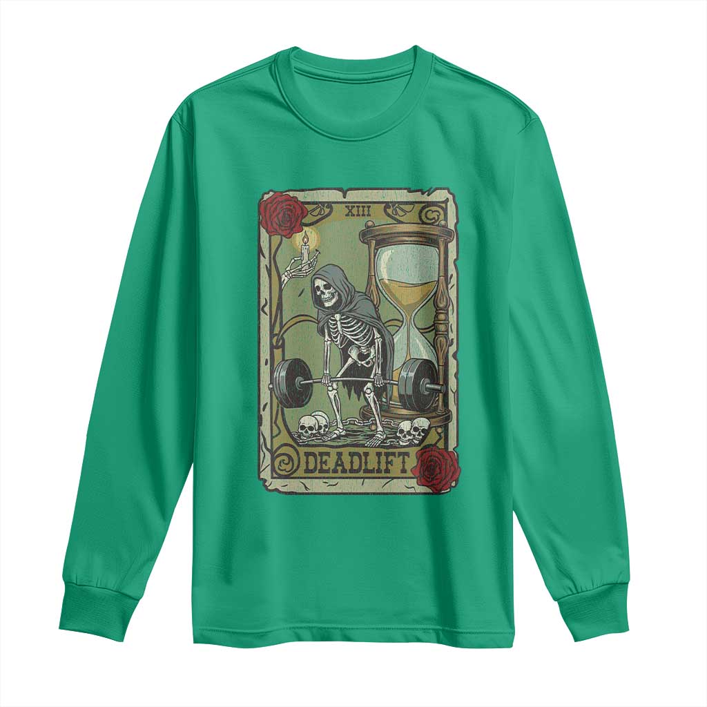 Funny Tarot Card Deadlifts Gym Workout Skeleton Long Sleeve Shirt