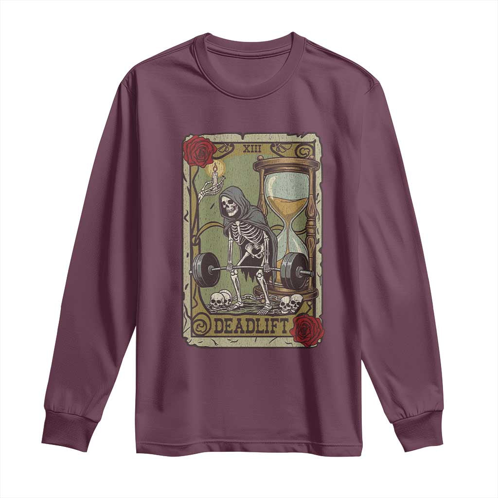 Funny Tarot Card Deadlifts Gym Workout Skeleton Long Sleeve Shirt