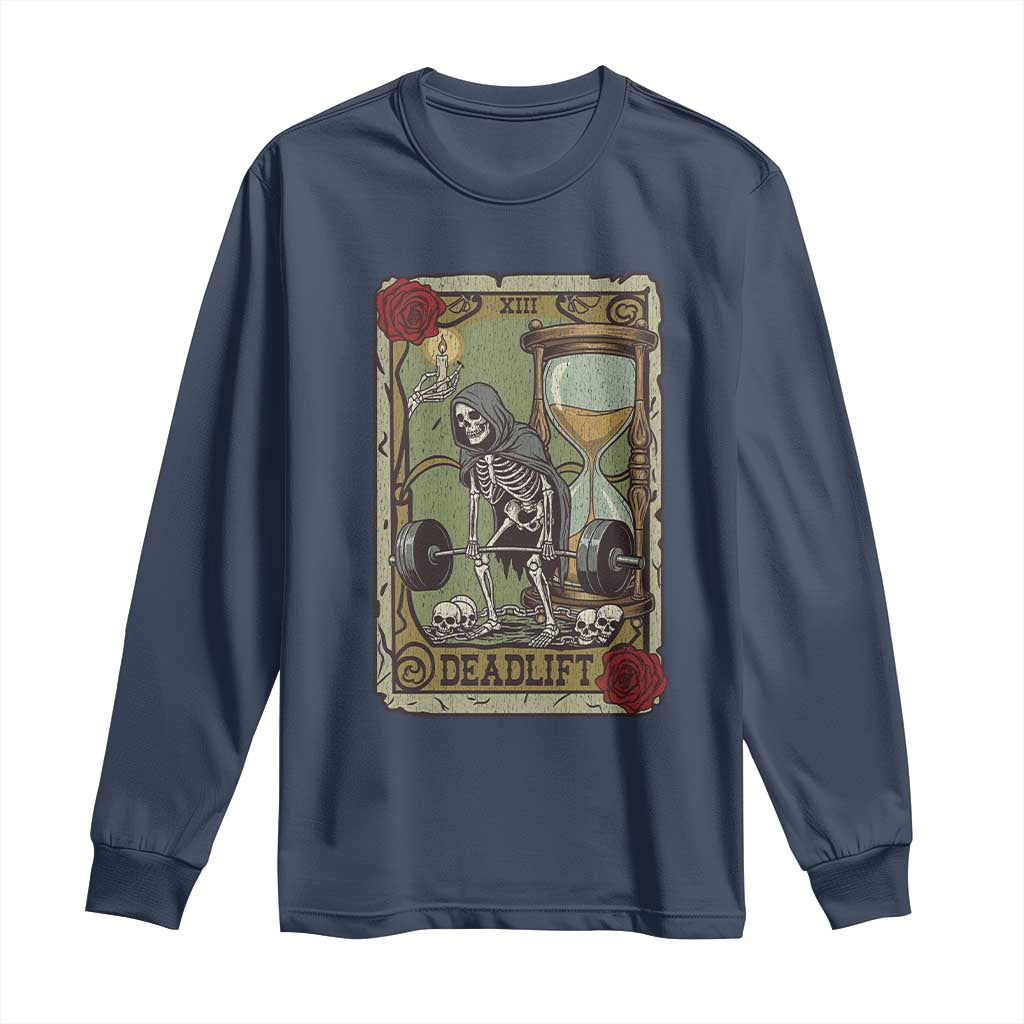 Funny Tarot Card Deadlifts Gym Workout Skeleton Long Sleeve Shirt