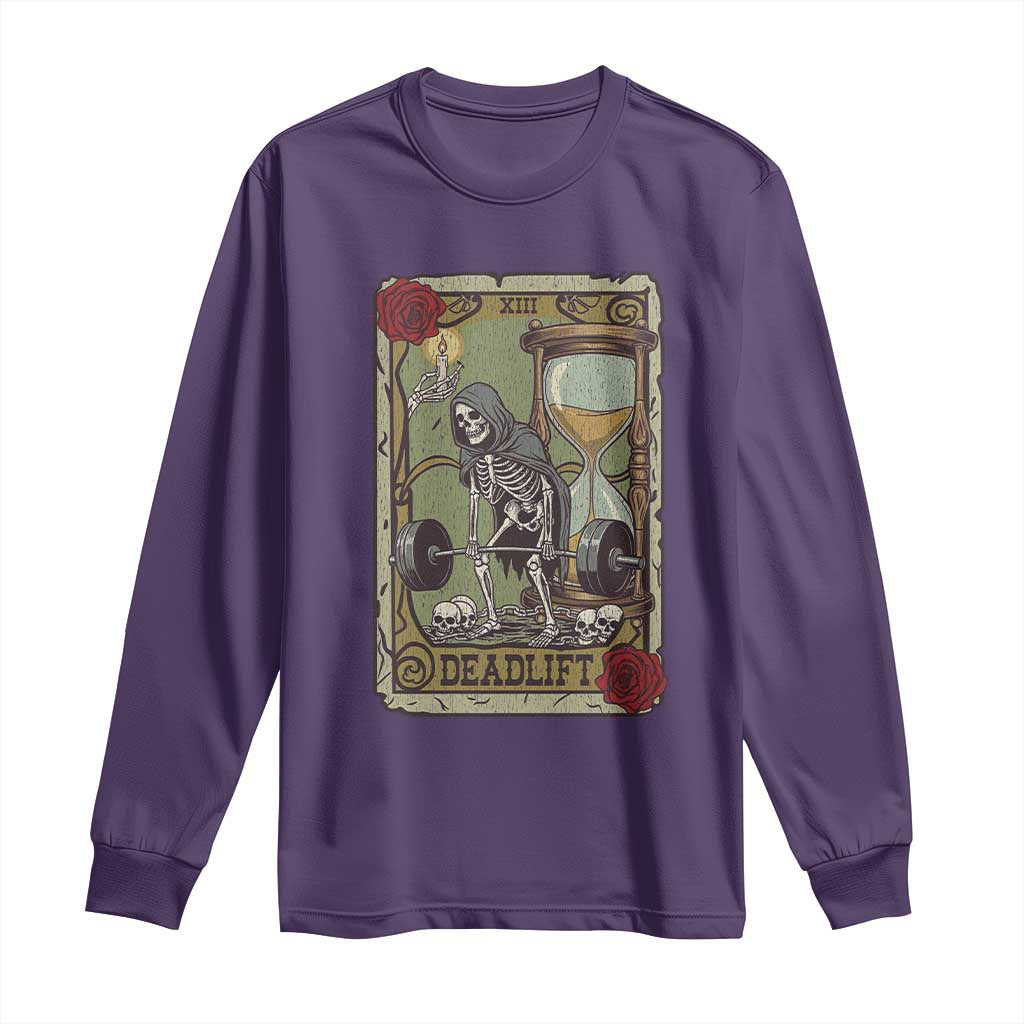 Funny Tarot Card Deadlifts Gym Workout Skeleton Long Sleeve Shirt