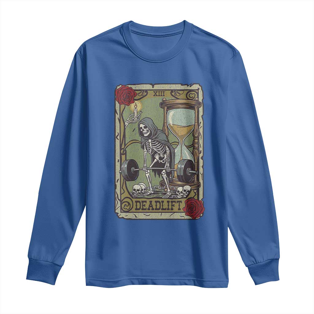 Funny Tarot Card Deadlifts Gym Workout Skeleton Long Sleeve Shirt