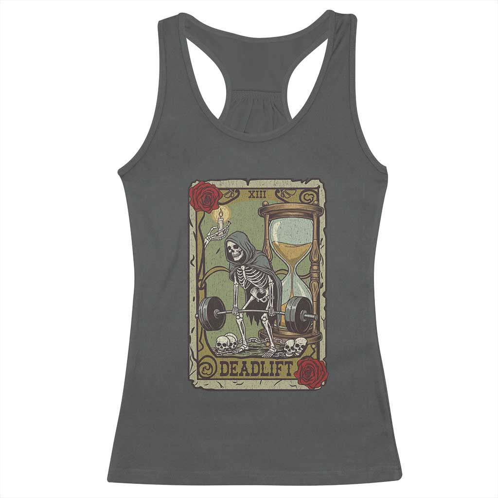 Funny Tarot Card Deadlifts Gym Workout Skeleton Racerback Tank Top
