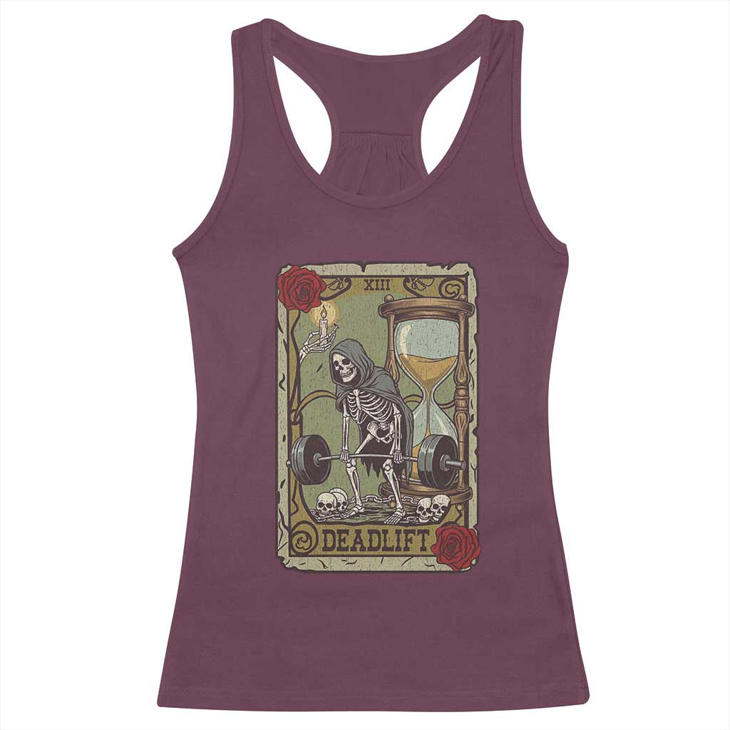Funny Tarot Card Deadlifts Gym Workout Skeleton Racerback Tank Top