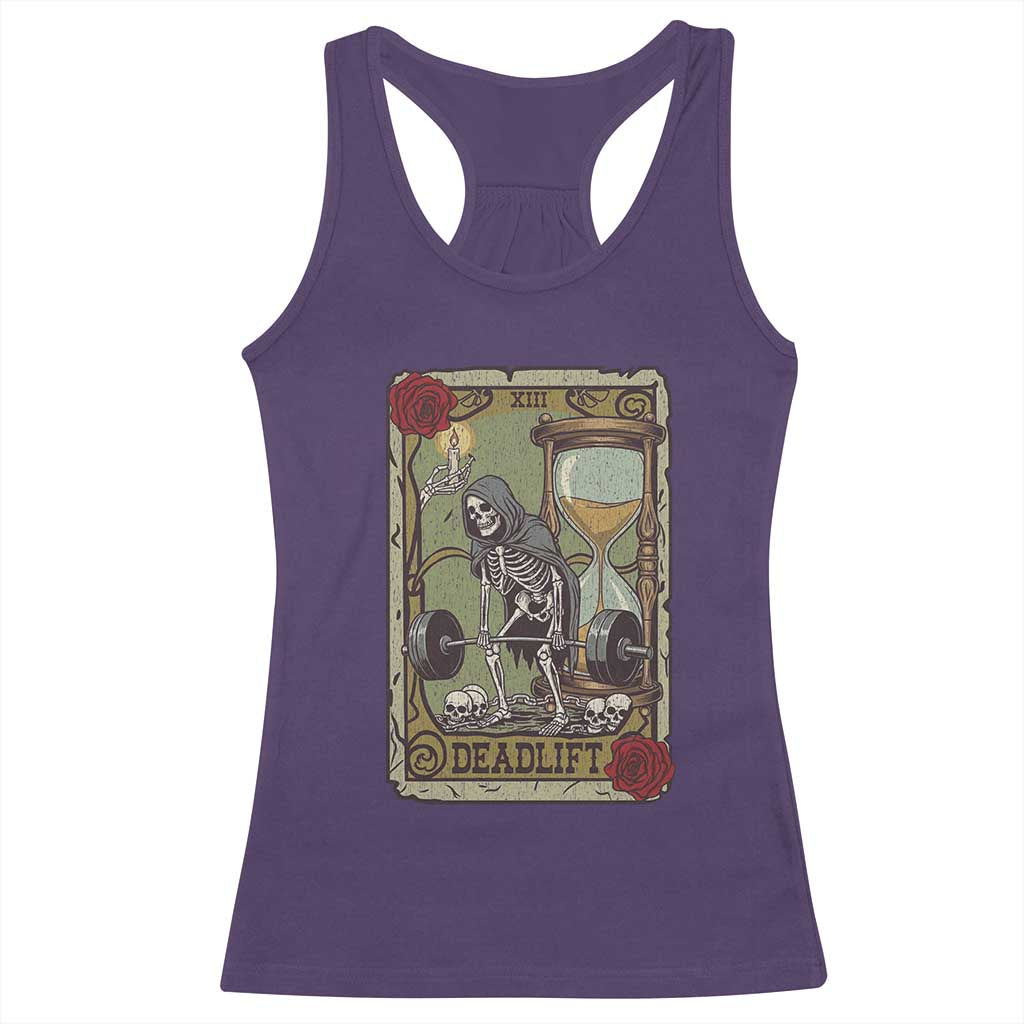 Funny Tarot Card Deadlifts Gym Workout Skeleton Racerback Tank Top