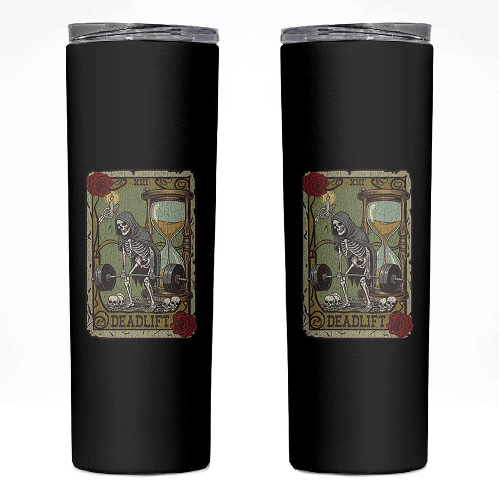 Funny Tarot Card Deadlifts Gym Workout Skeleton Skinny Tumbler