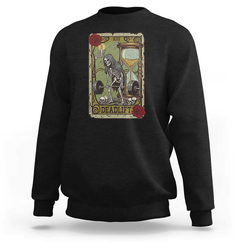 Funny Tarot Card Deadlifts Gym Workout Skeleton Sweatshirt