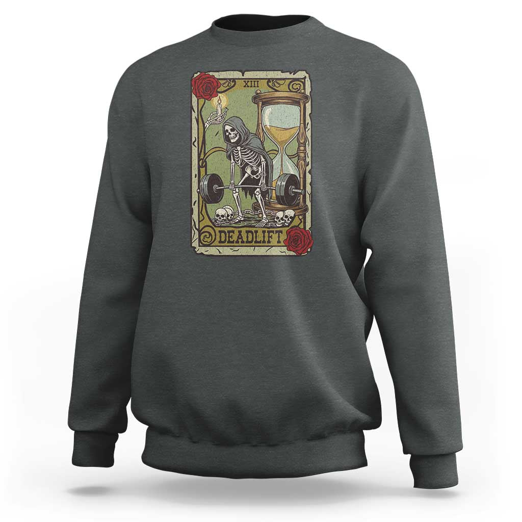 Funny Tarot Card Deadlifts Gym Workout Skeleton Sweatshirt