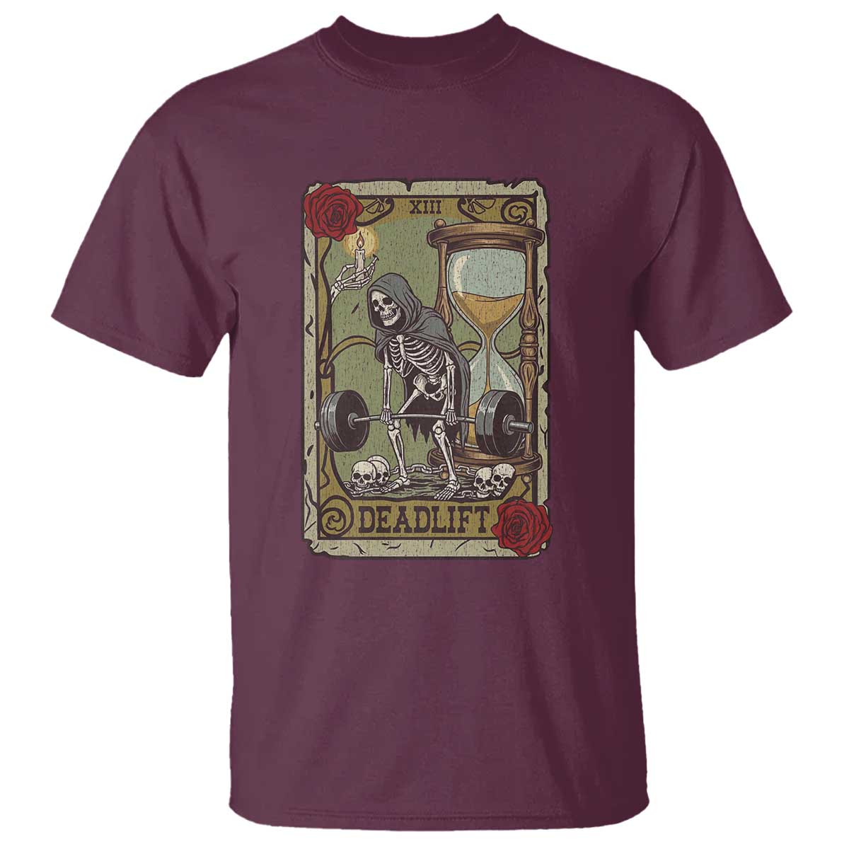 Funny Tarot Card Deadlifts Gym Workout Skeleton T Shirt