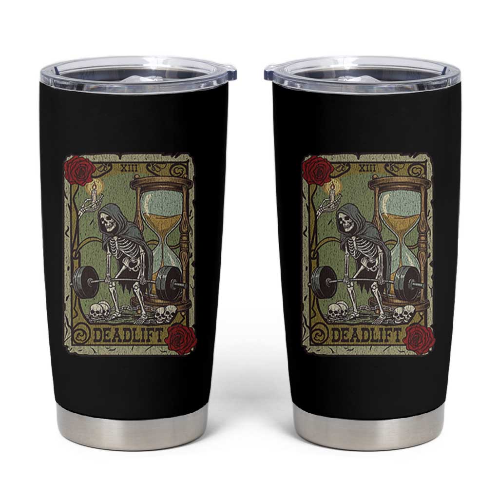 Funny Tarot Card Deadlifts Gym Workout Skeleton Tumbler Cup