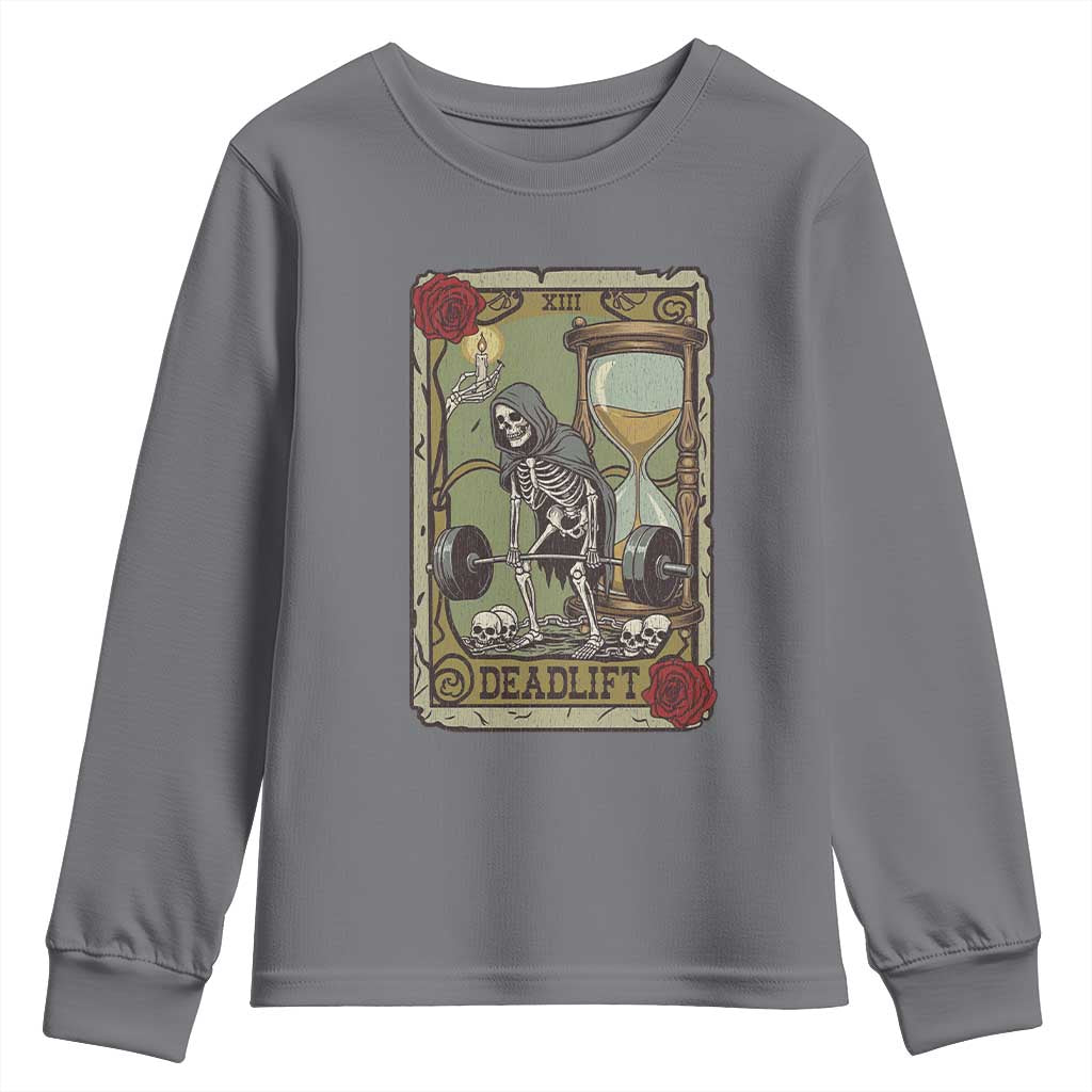 Funny Tarot Card Deadlifts Gym Workout Skeleton Youth Sweatshirt