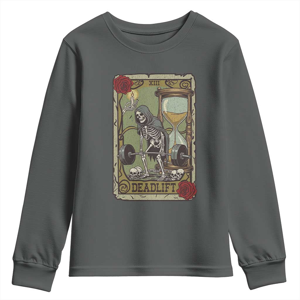 Funny Tarot Card Deadlifts Gym Workout Skeleton Youth Sweatshirt