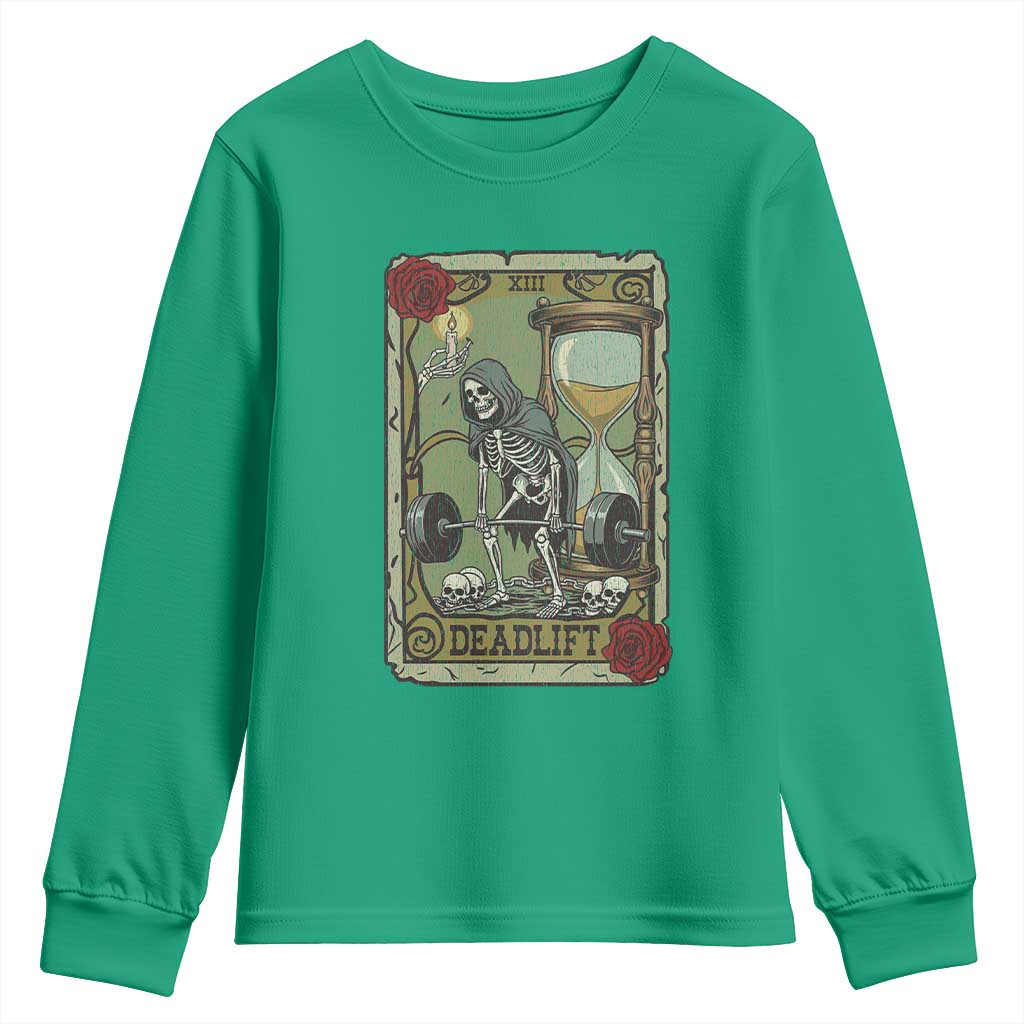 Funny Tarot Card Deadlifts Gym Workout Skeleton Youth Sweatshirt