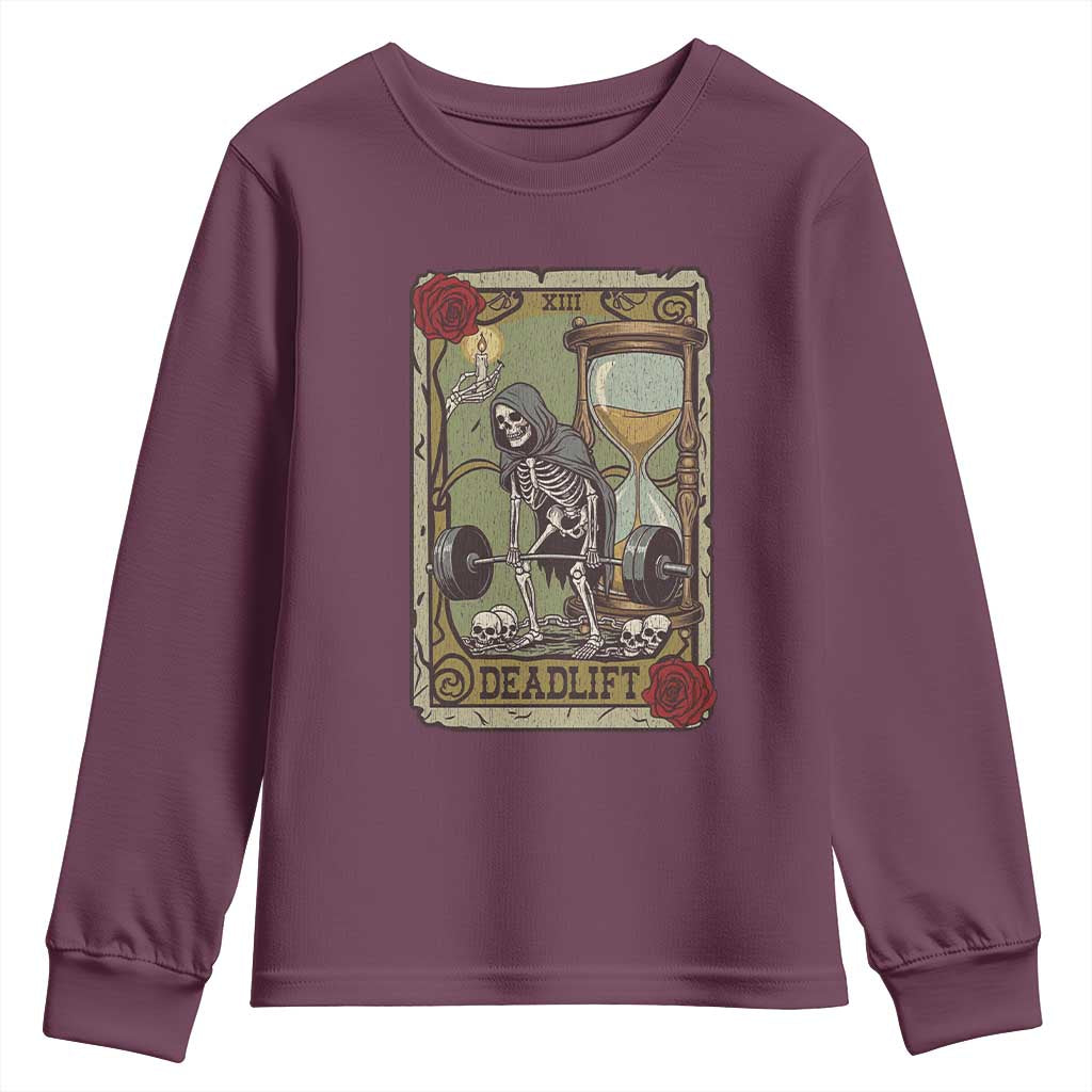 Funny Tarot Card Deadlifts Gym Workout Skeleton Youth Sweatshirt