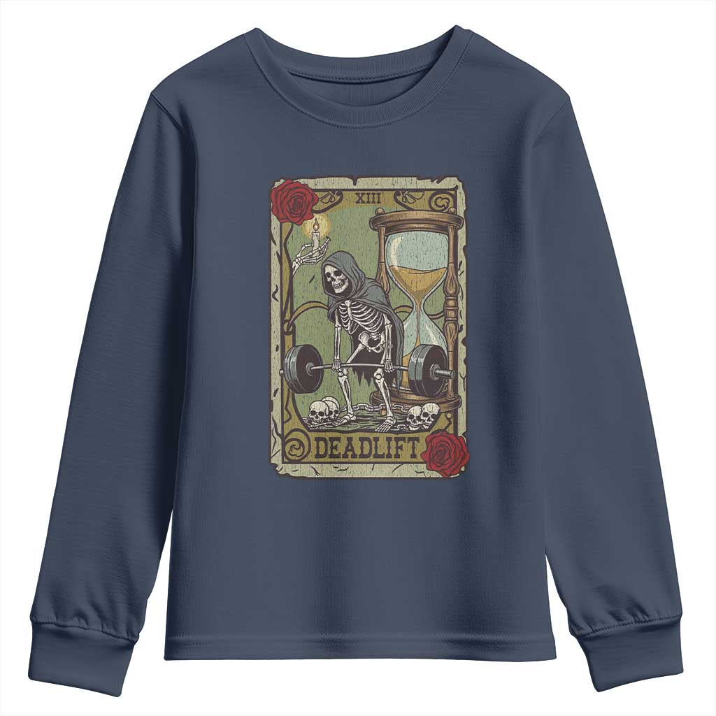 Funny Tarot Card Deadlifts Gym Workout Skeleton Youth Sweatshirt