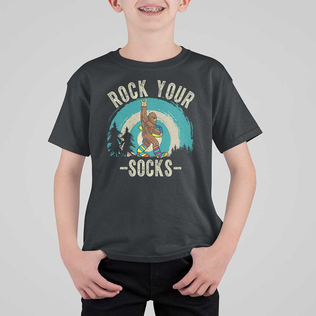 Funny Down Syndrome Awareness Bigfoot T Shirt For Kid Rock Your Socks