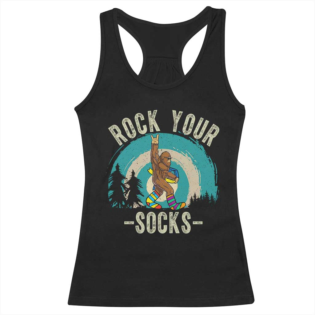 Funny Down Syndrome Awareness Bigfoot Racerback Tank Top Rock Your Socks
