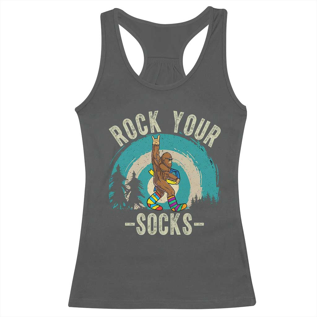 Funny Down Syndrome Awareness Bigfoot Racerback Tank Top Rock Your Socks