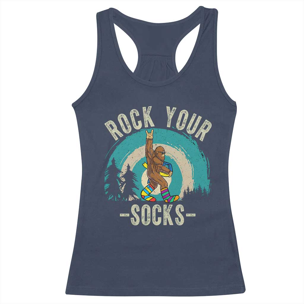 Funny Down Syndrome Awareness Bigfoot Racerback Tank Top Rock Your Socks