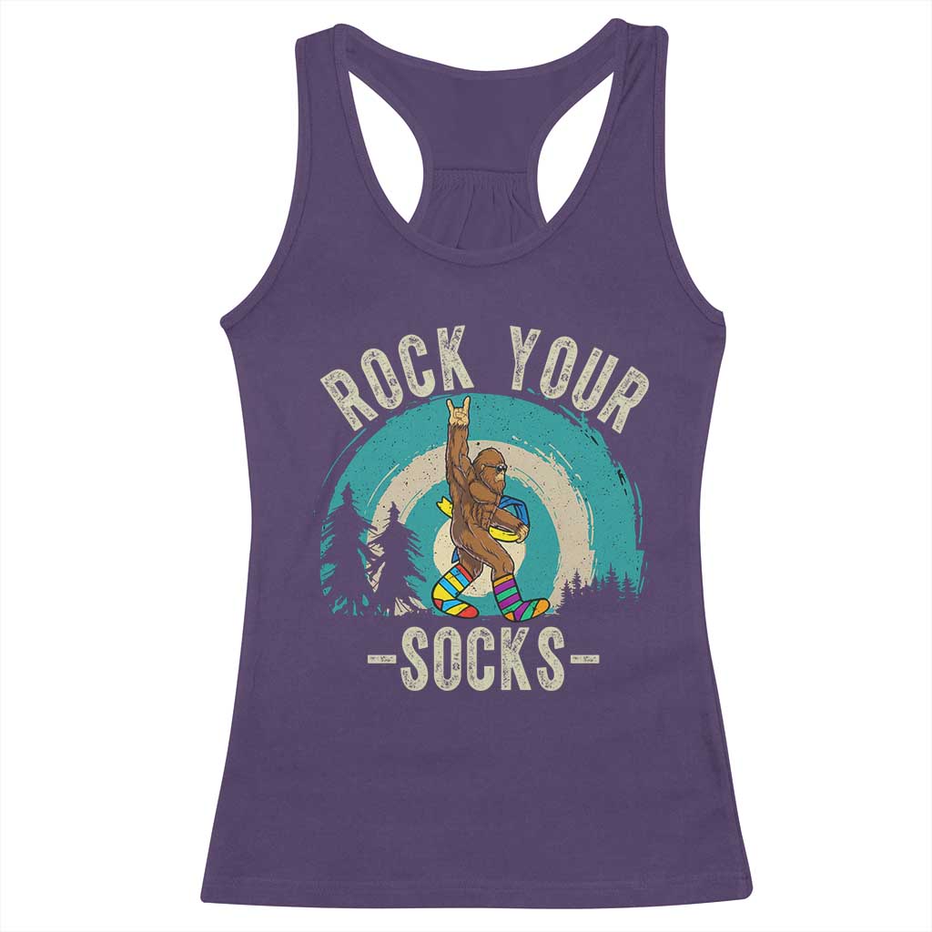 Funny Down Syndrome Awareness Bigfoot Racerback Tank Top Rock Your Socks